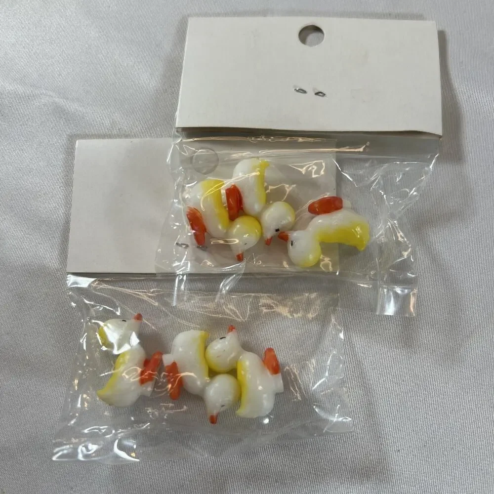 Vintage Hand Painted Duck Miniatures Set of 6 Plastic Yellow Ducklings Mini Tiny